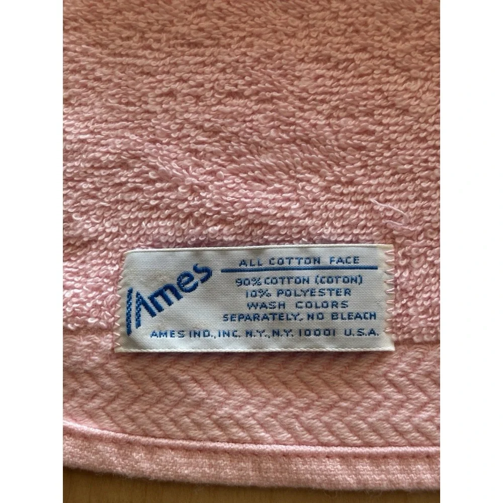 Vtg 1980s Ames Hand Towel New Pink Embroidered Floral Daisy Band